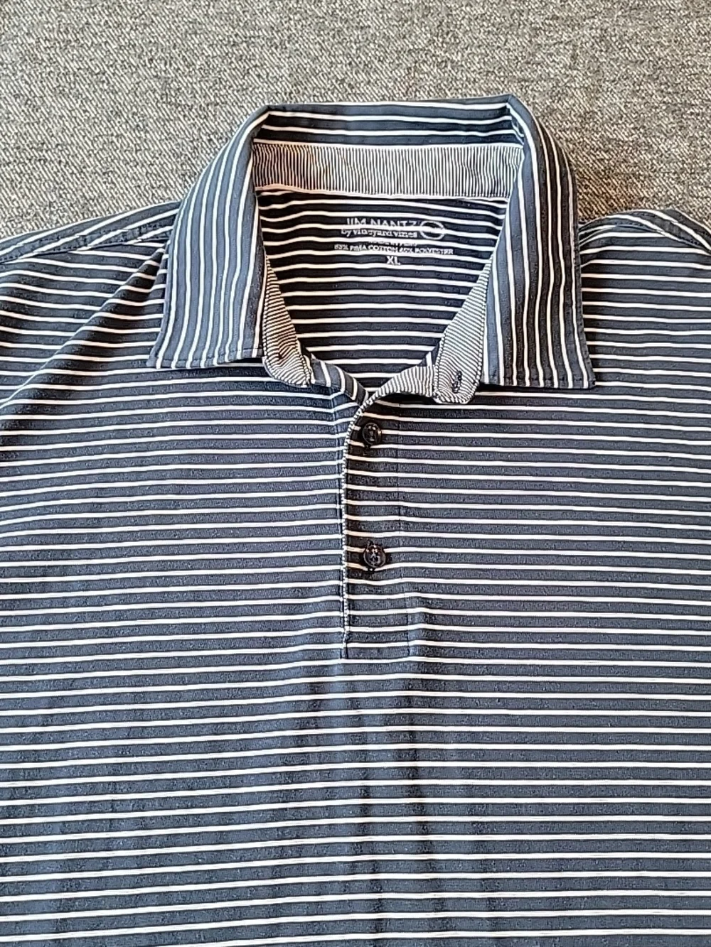 Jim Nantz Vineyard Vines Polo Shirt Men's XL Blue White Striped Performance Golf
